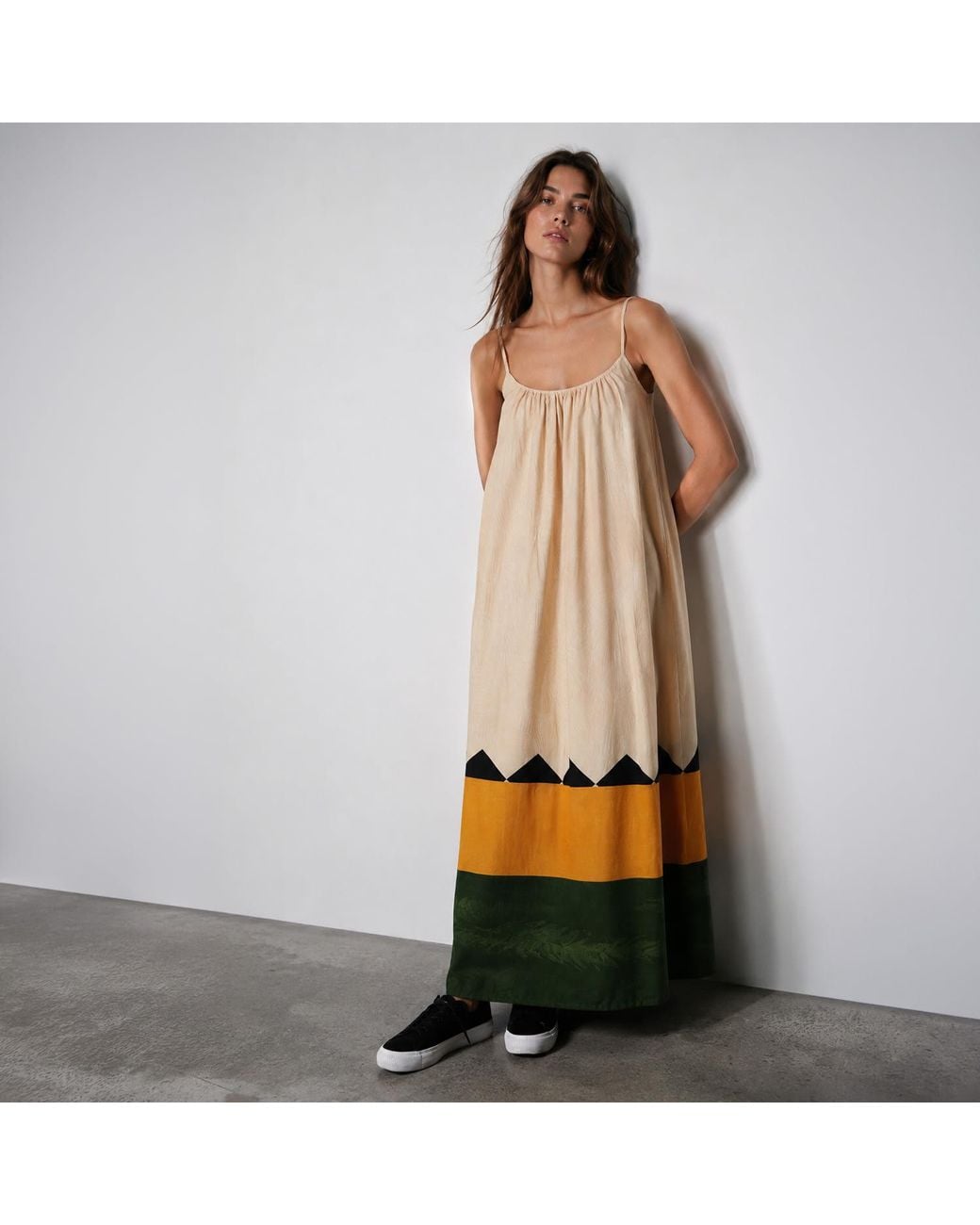 DHARA SHETH DUBAI Yellow Beyond The Horizon Spaghetti Strap Maxi Dress