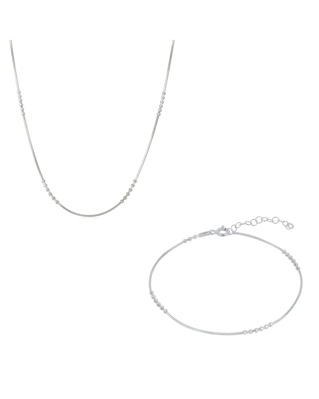 Spero London Metallic Sterling Bracelet & Necklace Set Small Beaded