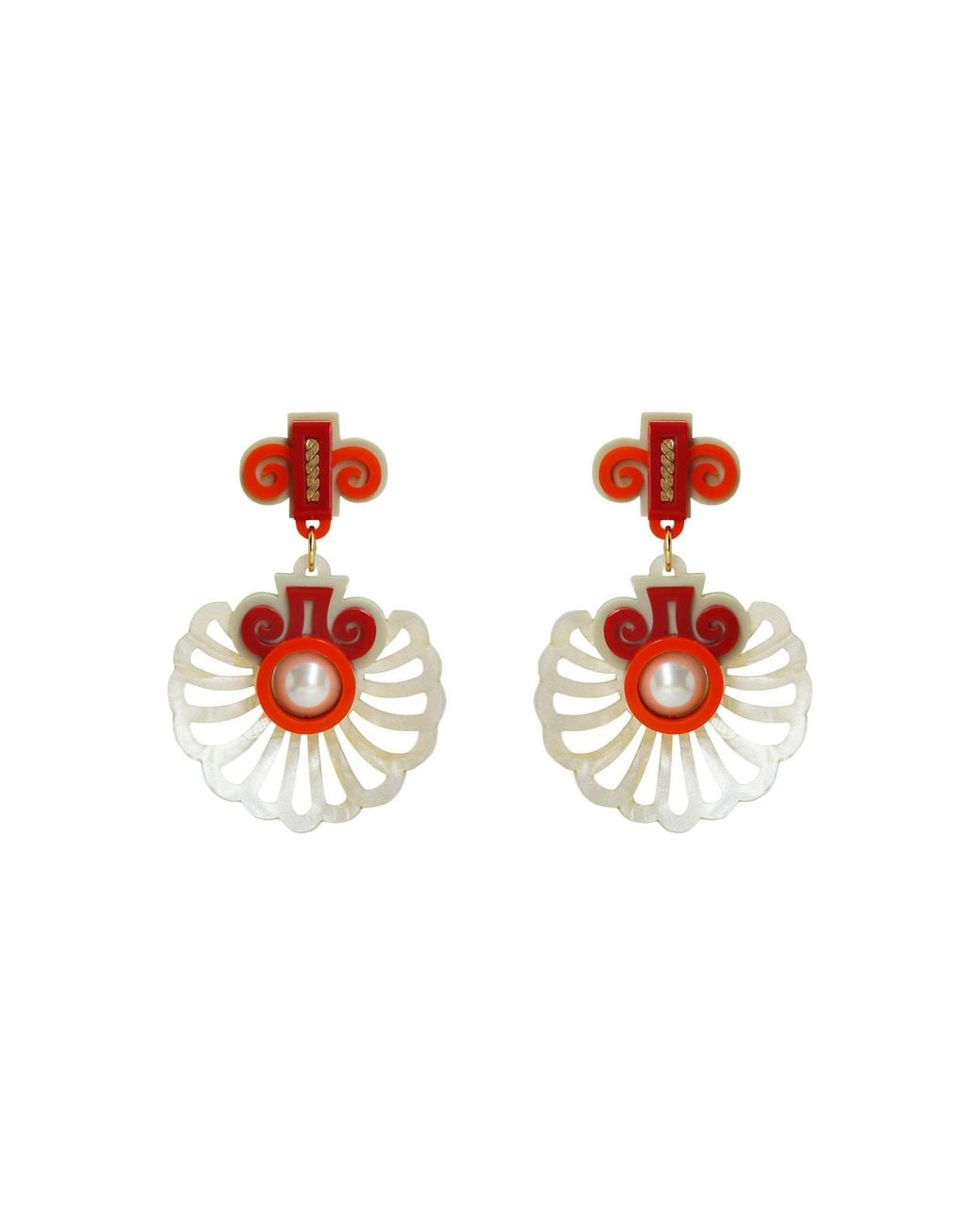 Gissa Bicalho Red Handmade Earring Shell And Pearl