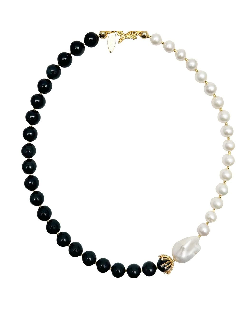 Farra Black Freshwater Pearls With Gemstone Timeless Necklace