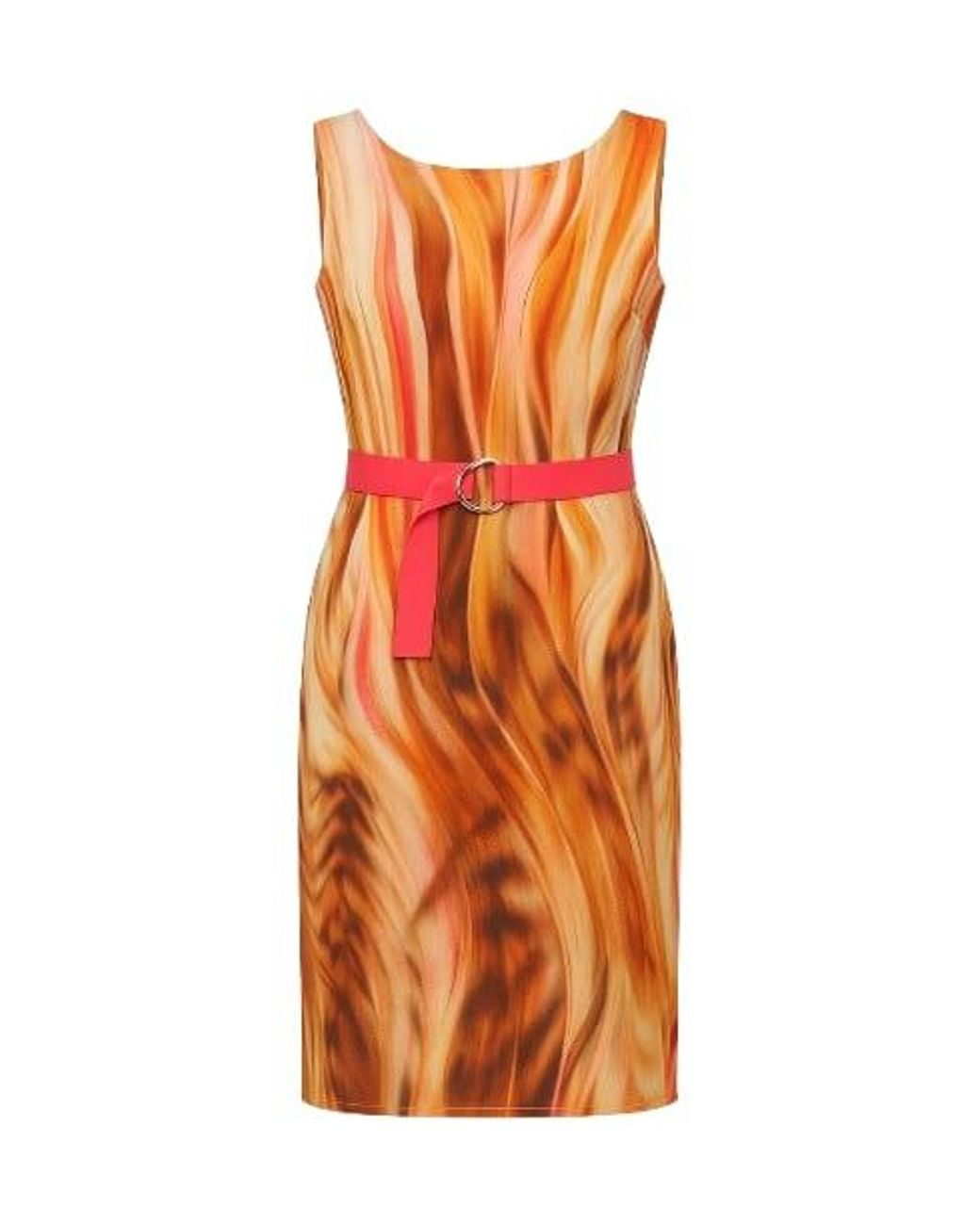 Conquista Orange Print Wrap Dress With Self Tie Waist