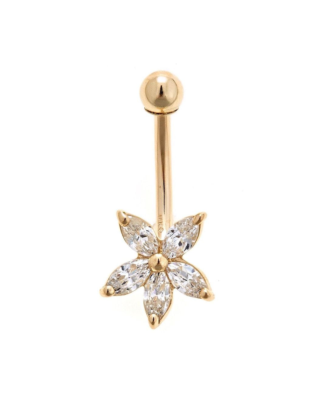 Zahav Jewelry Metallic 14K Solid 14G Flower Cz Belly Ring