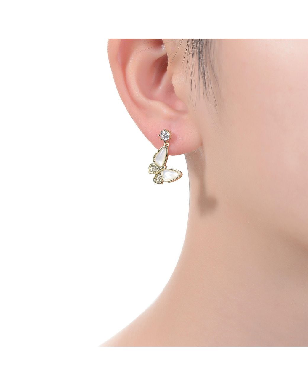 Genevive Jewelry Metallic Sterling Plated Cubic Zirconia Butterfly Drop Earrings