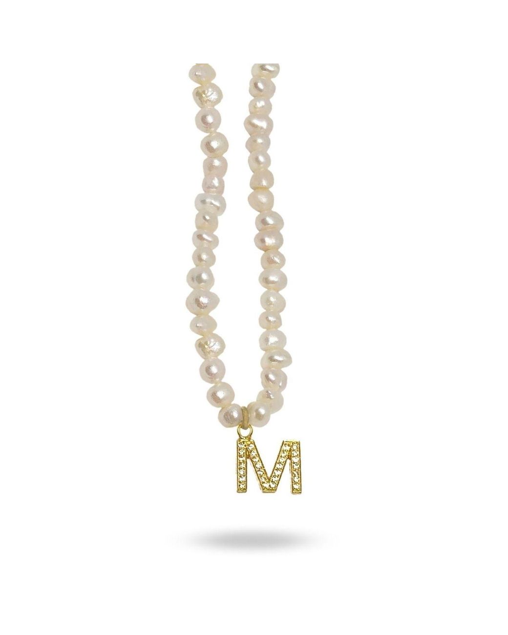 LINYA JEWELLERY Metallic Mono Letter Pearl Necklace M