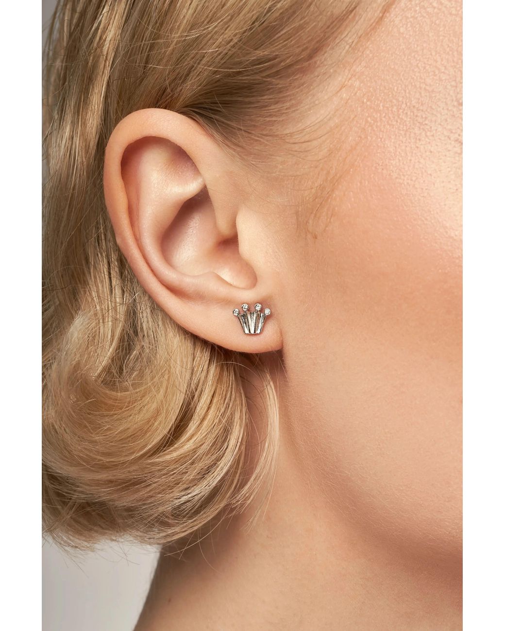 Pearl Code Metallic Crown Earrings With Diamonds