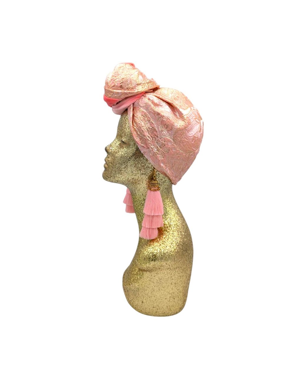 Julia Clancey Red Golden Brocade & Coral Velour Luxe Swinglette Turban