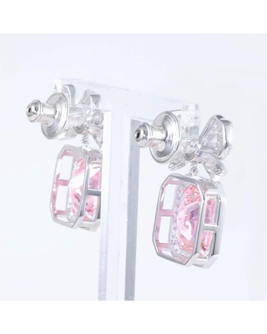 Santinni Pink Empress Bow & Radian Cut Crystal Earrings