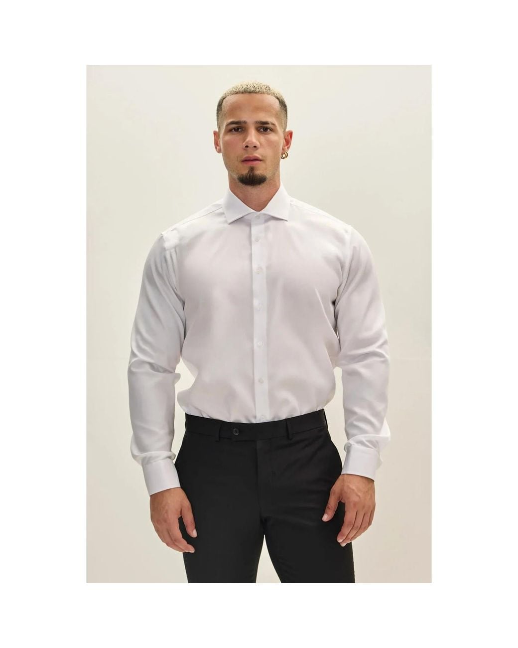 Ron Tomson White Non-Iron Pure Cotton Spread Collar Dress Shirt for men