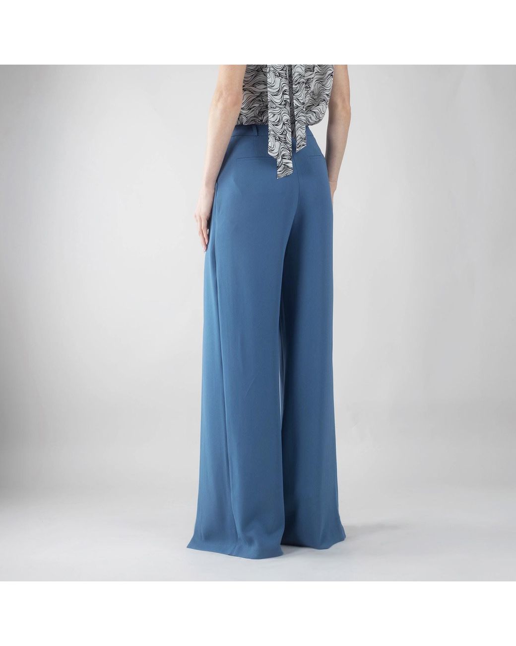 Solgo Atelier Blue Dina Wide Leg Crepe Pant