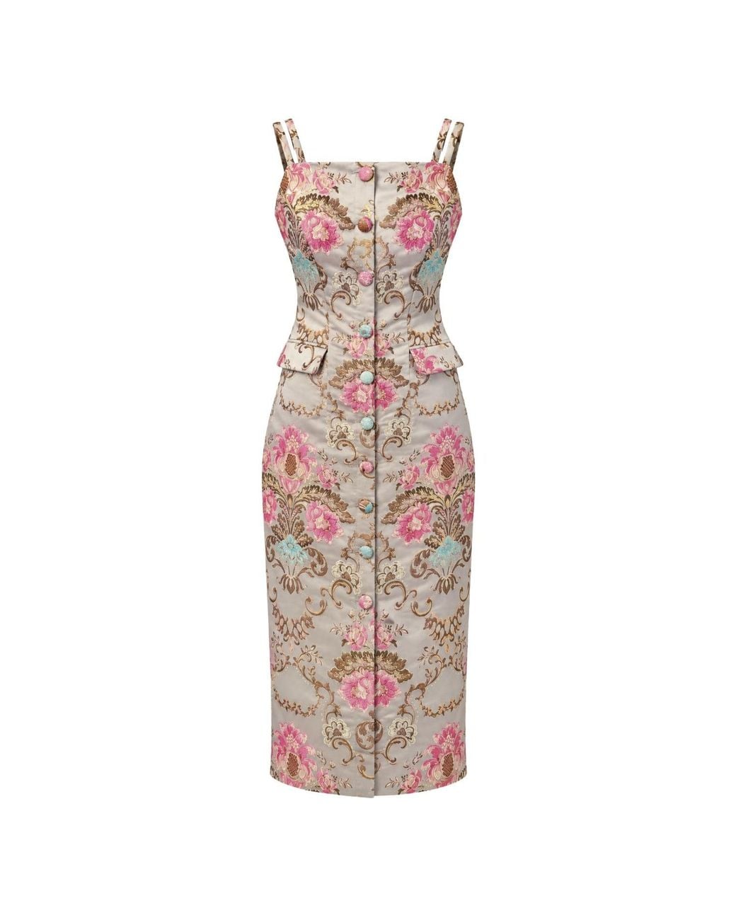 Cedar Rose Metallic Jacquard Evening Dress
