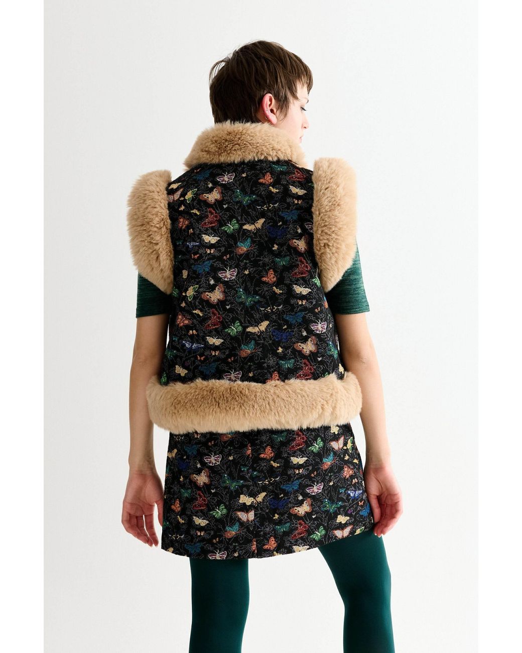 Louche Multicolor Dominica Butterfly Ball Jacquard Faux Fur Trimmed Waistcoat – Multicoloured