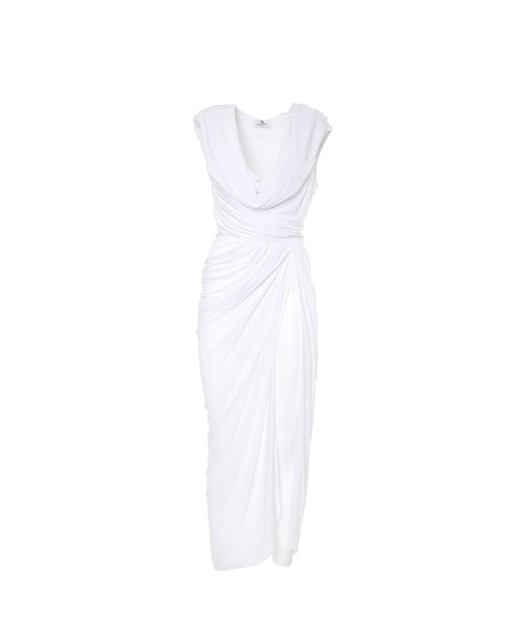Brenda Agradi White Sleeveless Hooded Long Evening Dress