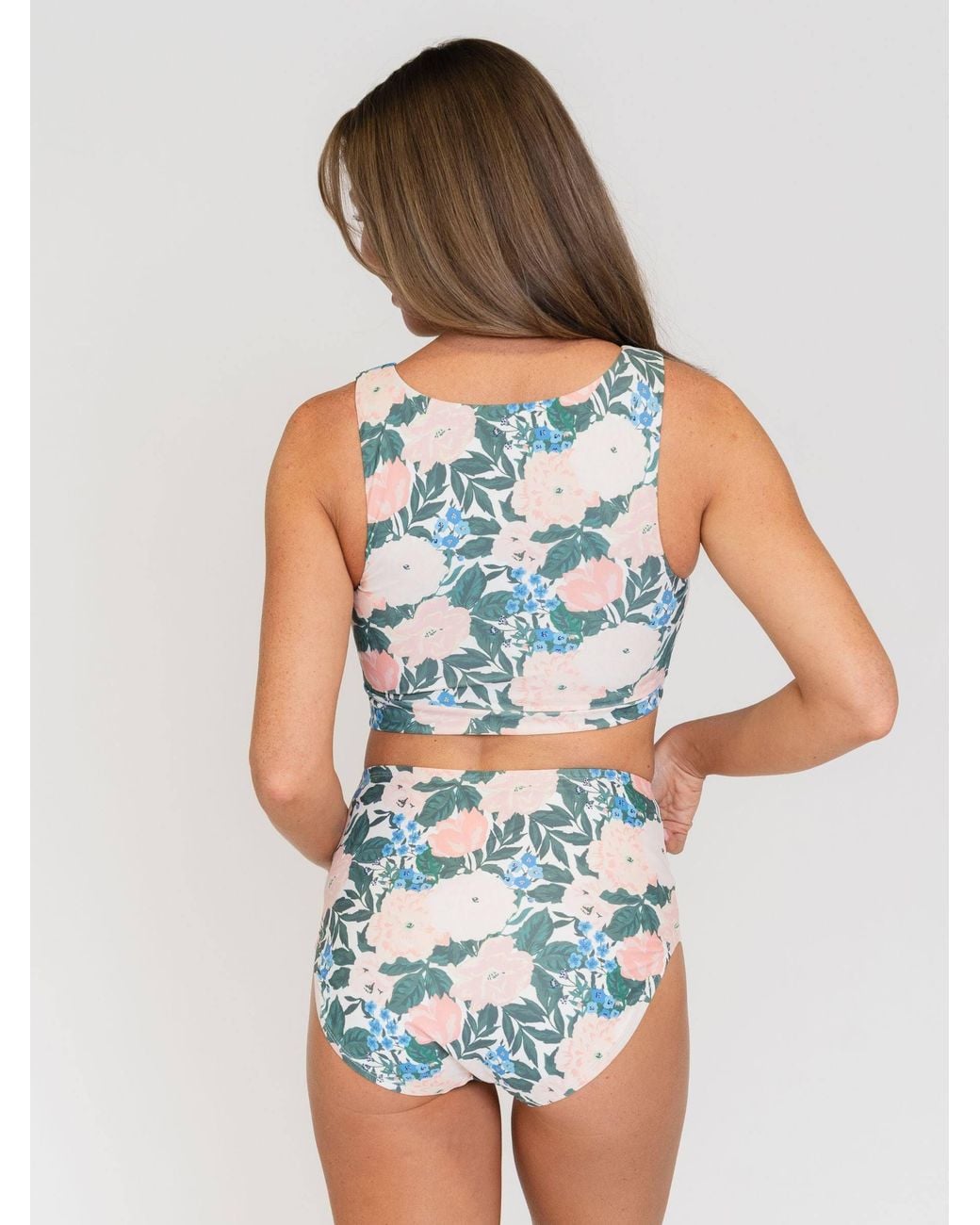 Lime Ricki Swimwear Blue Bouquet Knotted Crop Top