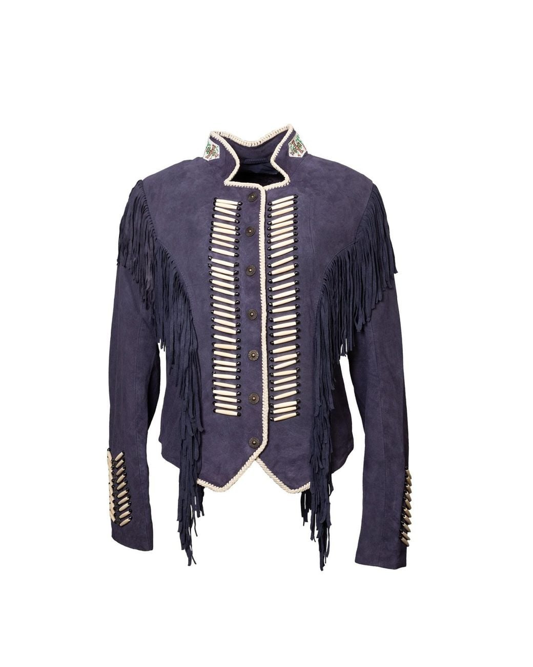Zasta Studio Blue Warrior Suede Leather Jacket With Fringes