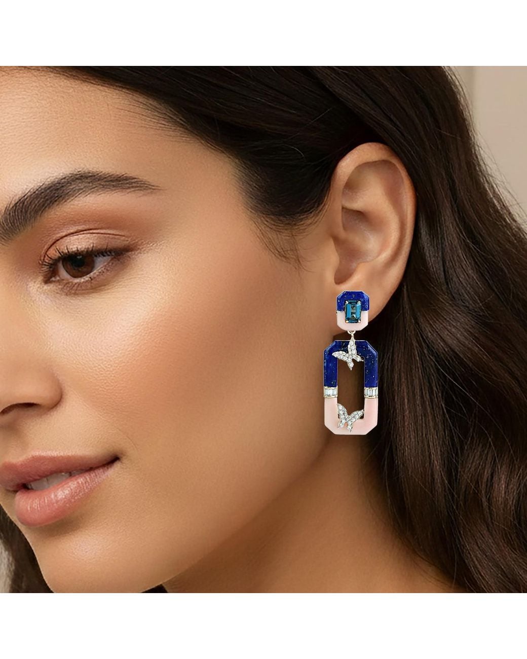 Artisan Blue 14K Lapis, Opal, Diamond & London Topaz Butterfly Earrings