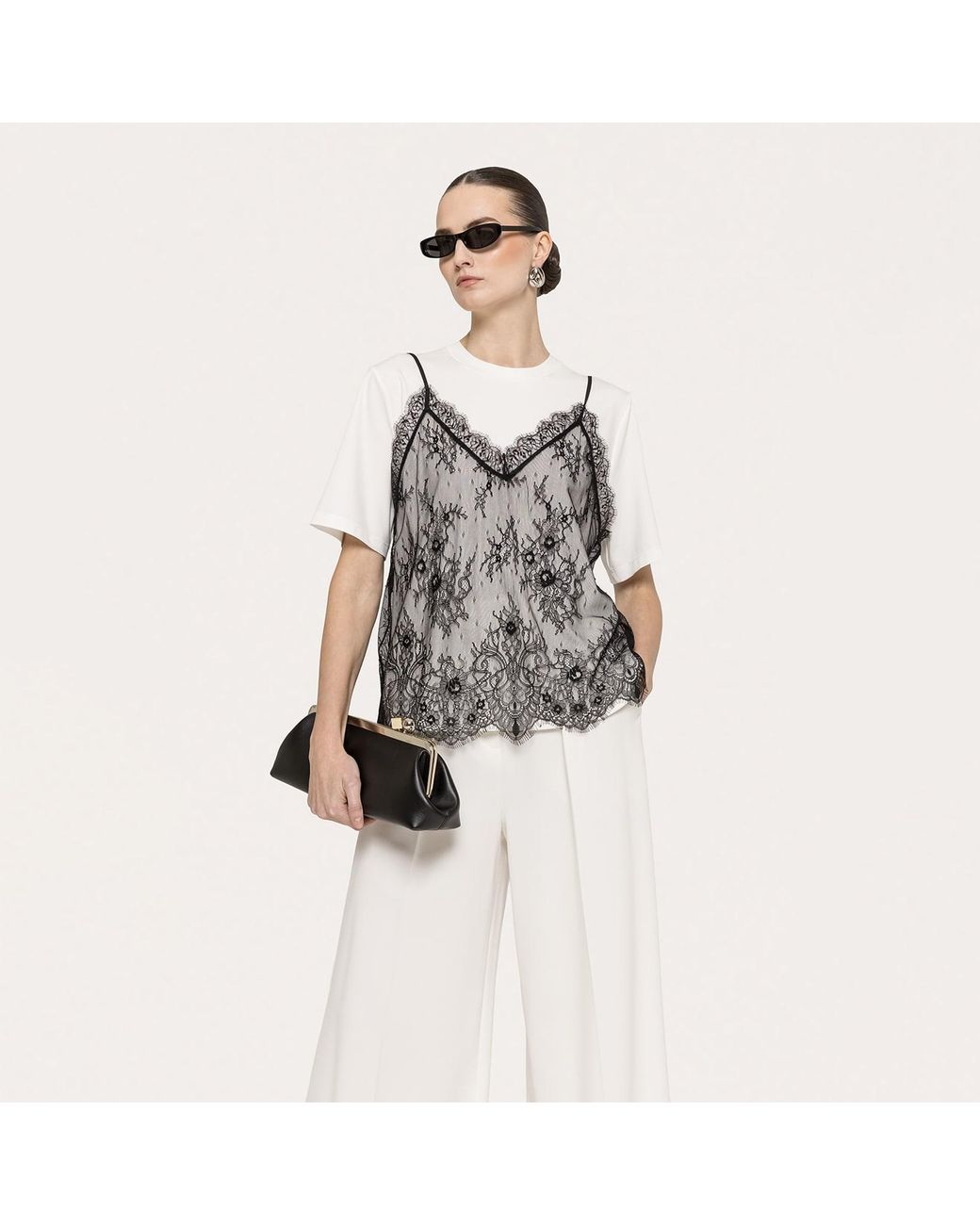 Nissa Gray Lace-Panel Top