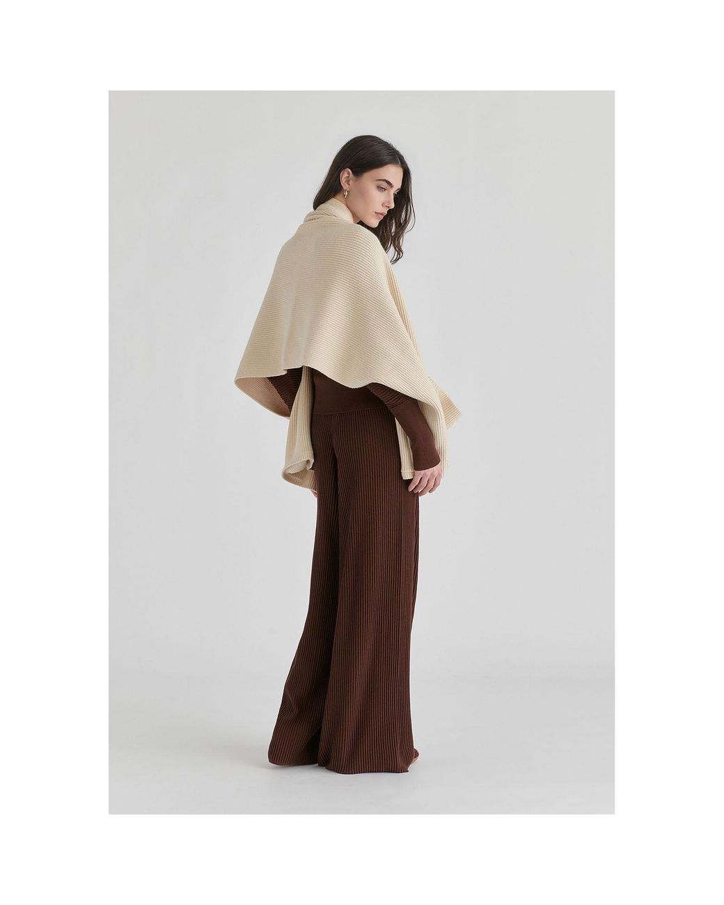 Paisie Brown Ribbed Trousers With Wide Waistband