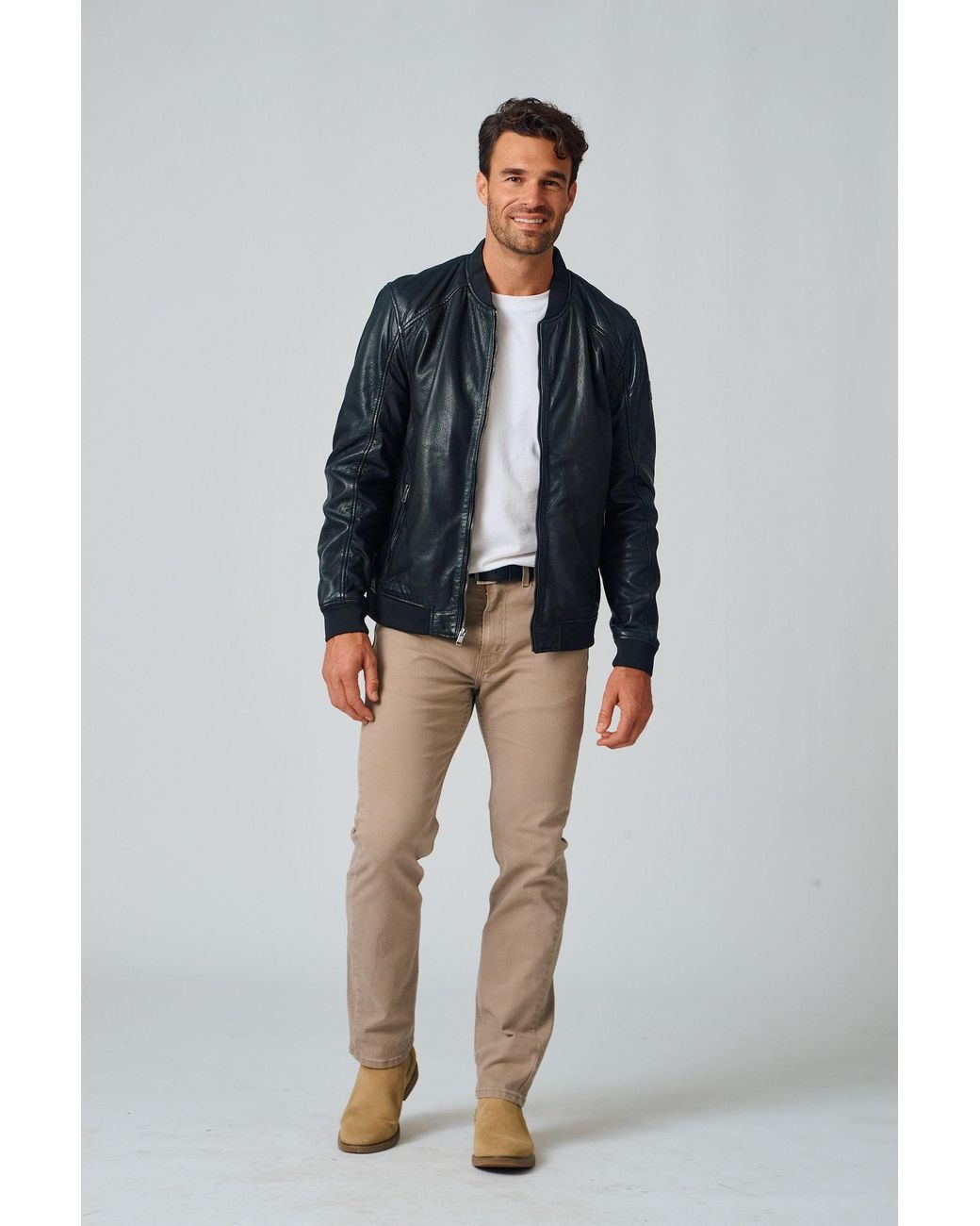 Mauritius Black Leather Bomber Jacket Giton for men