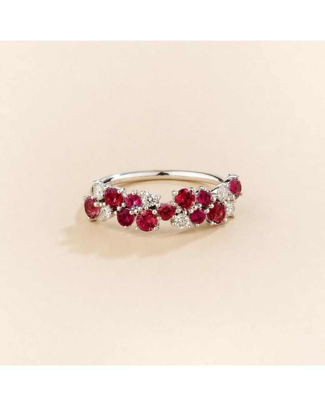 Juvetti Red Starry Ruby & Diamond Cluster Ring