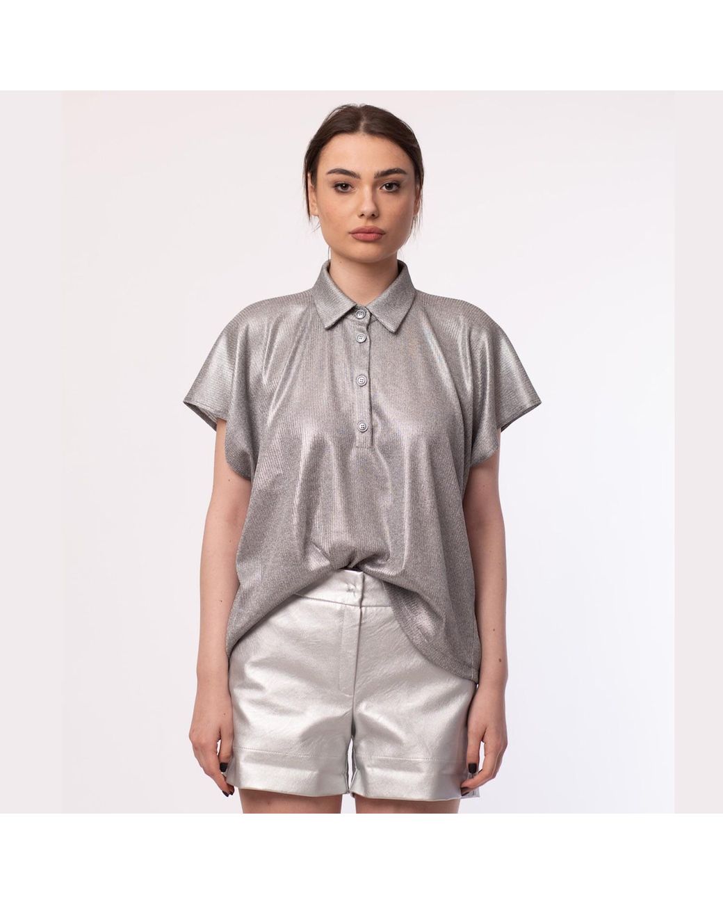 Silvia Serban Gray Jersey “Polo” Top