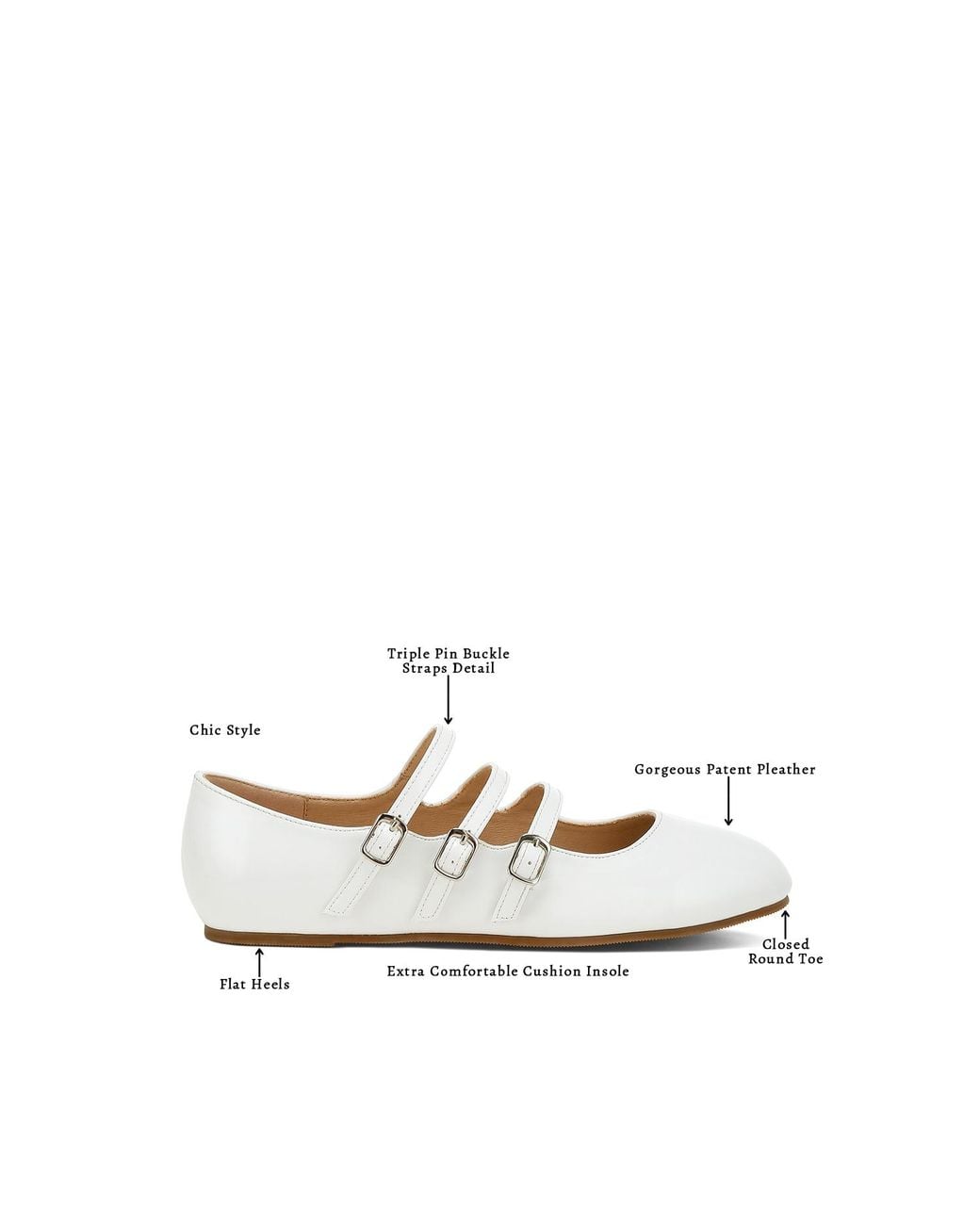 Rag & Co White Macarina Triple Strap Mary Jane Ballerinas