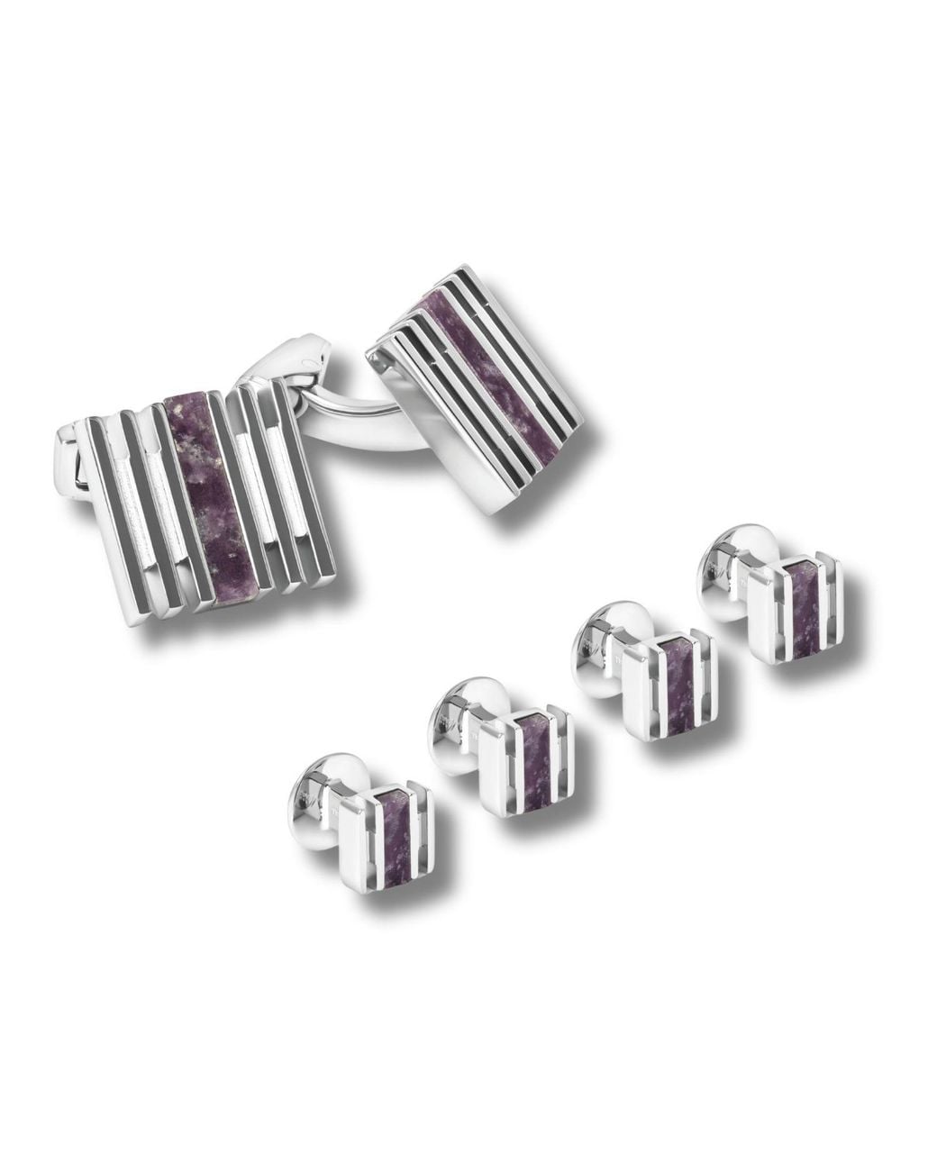 Tateossian Metallic Thompson Stripe Grille Cufflink And Shirt Studs for men