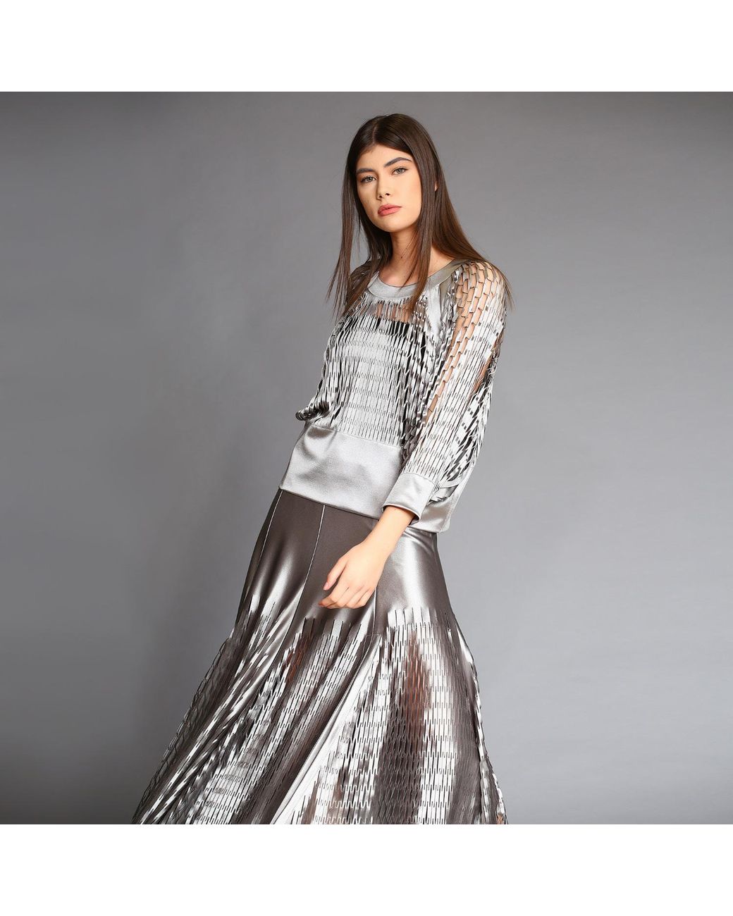 Silvia Serban Gray Laser Cut Blouse