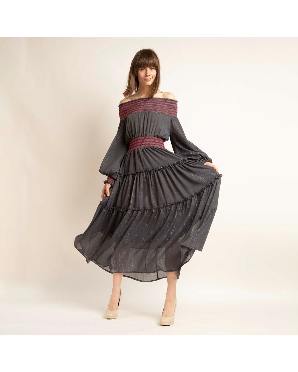 Vivienne Pash Blue Charli Off-Shoulder Maxi Dress