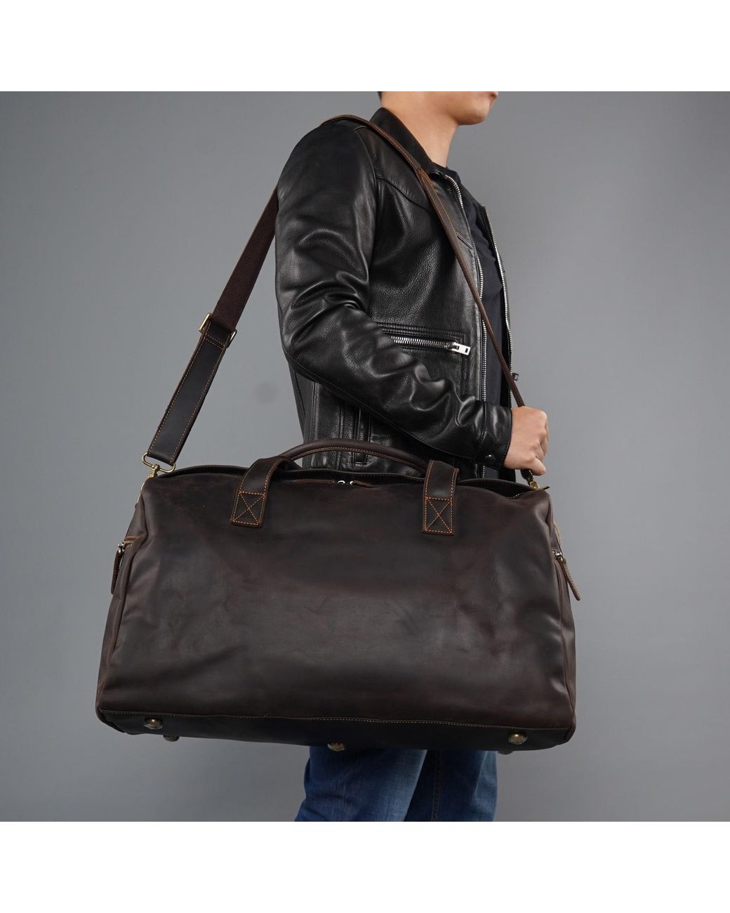 Touri Green Genuine Leather Weekend Bag for men