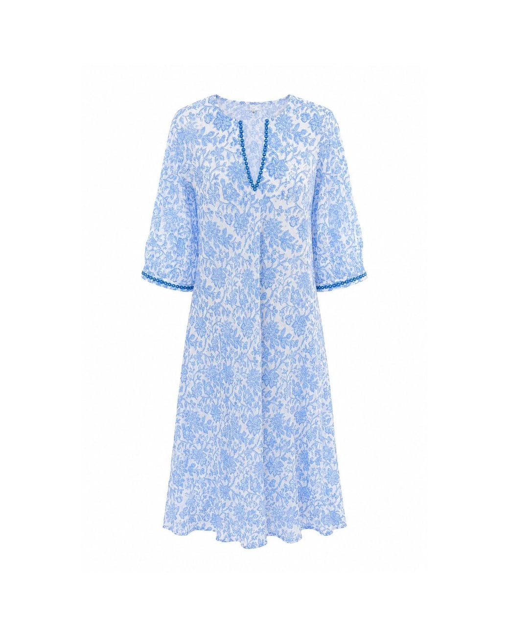 Kaminee Blue Floral Cotton Dress
