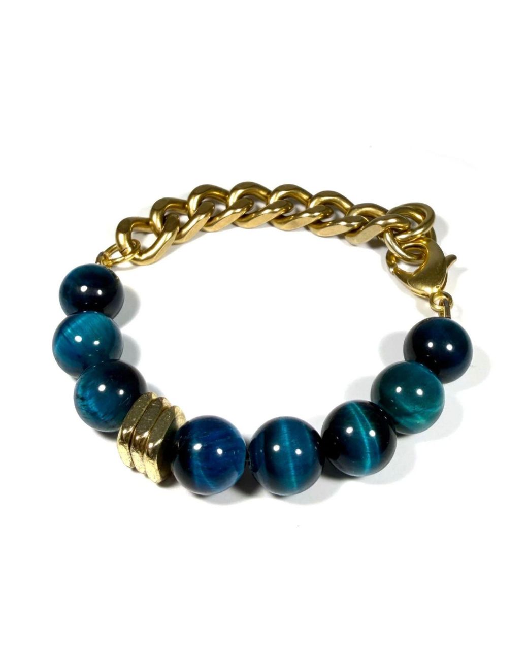 Rachel Nathan Blue Remix Tiger's Eye & Brass Stone Bracelet