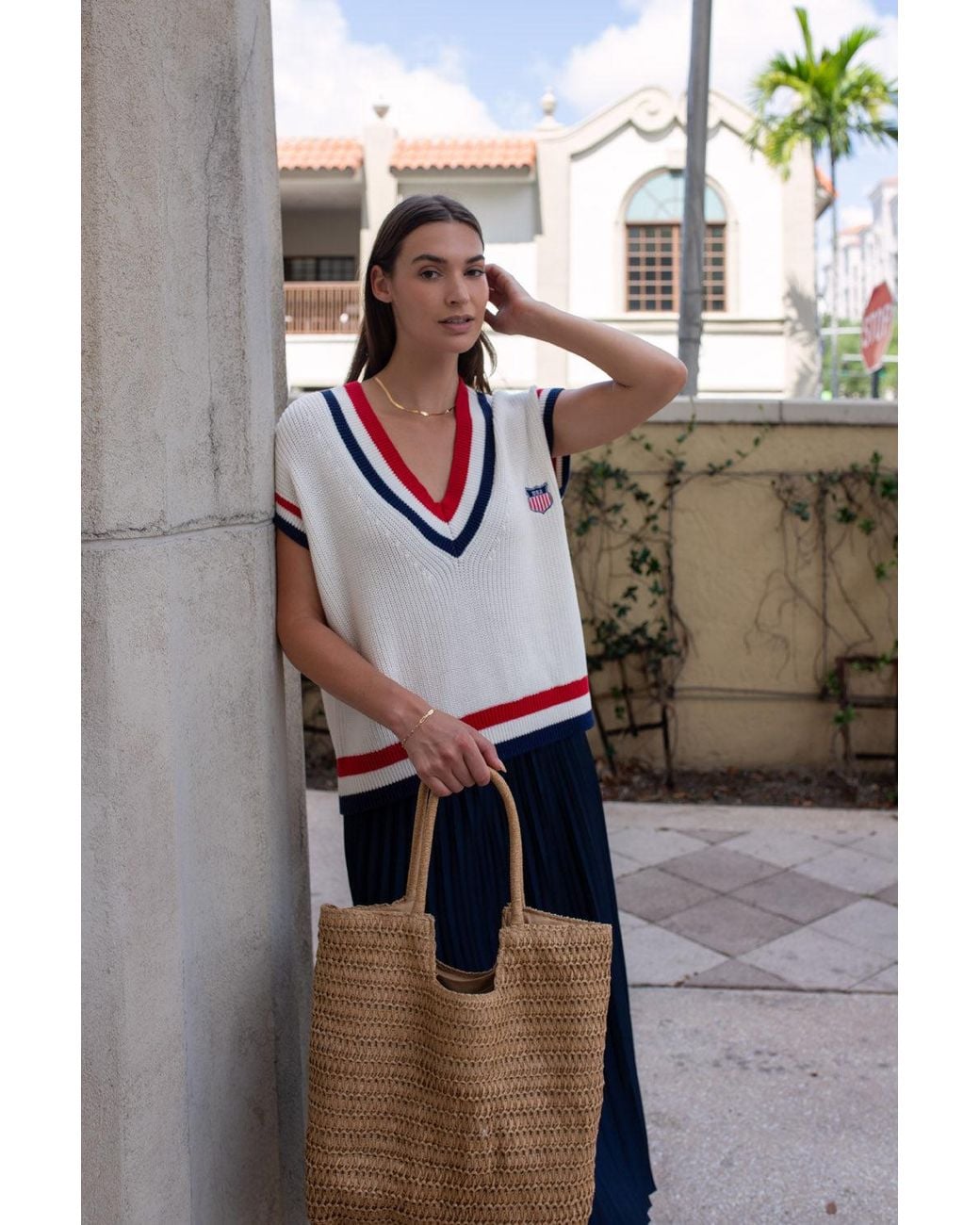 Ellsworth & Ivey White American Shield Retro Sweater Vest