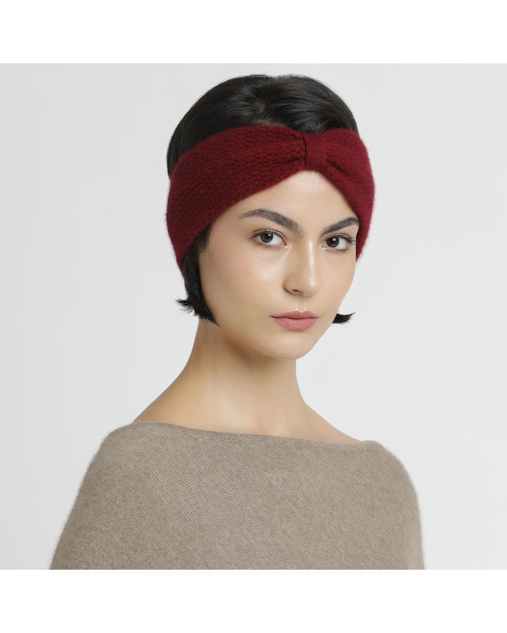 Pink Maharani Red Knitted Bow Headband – Burgundy