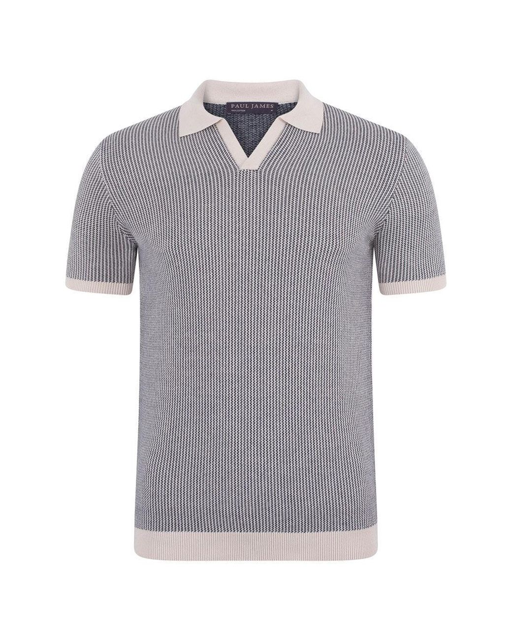 Paul James Knitwear Gray Mens Lightweight Cotton Gallo Fishermans Buttonless Polo Shirt for men