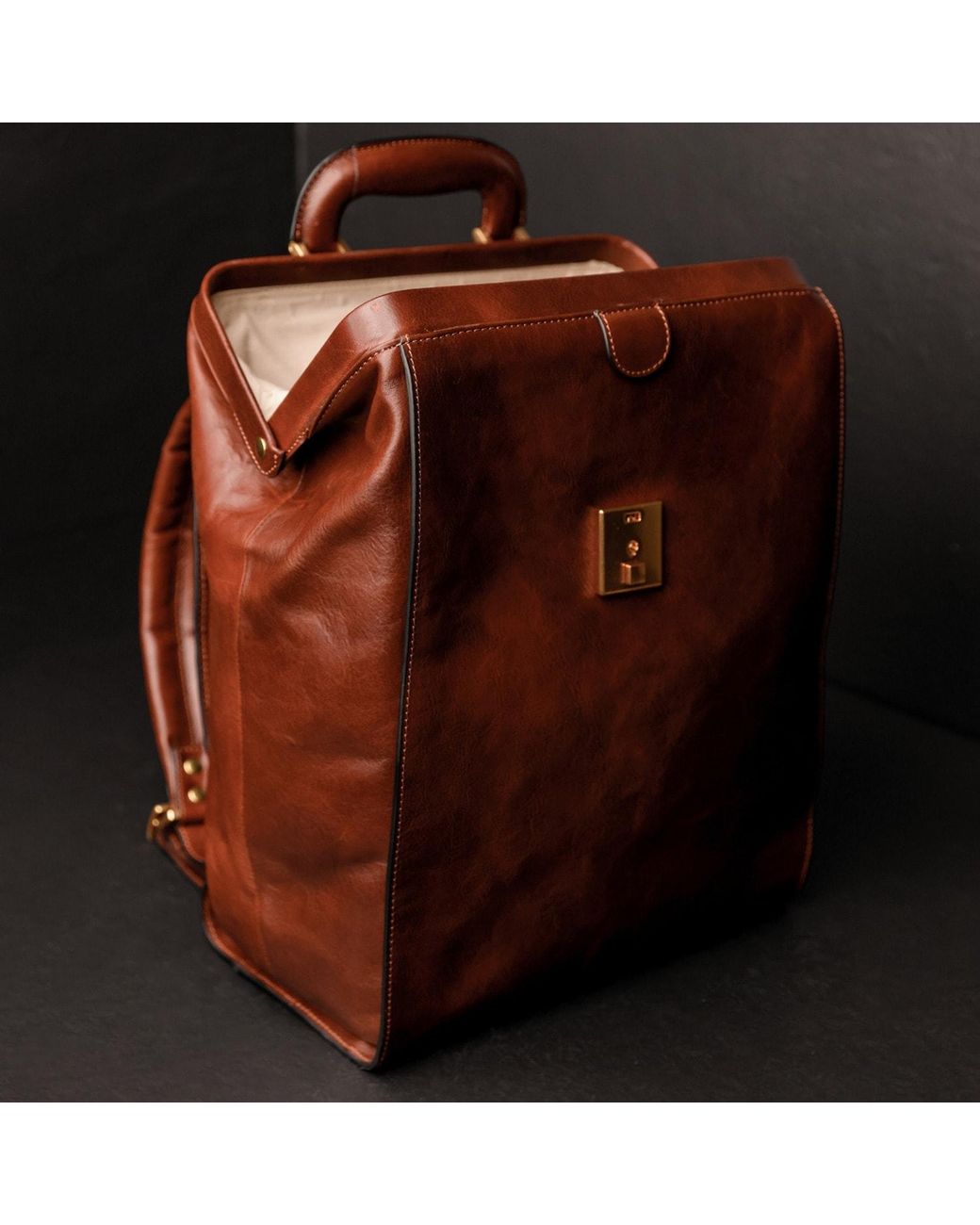 Time Resistance Brown Cognac Leather Backpack for men
