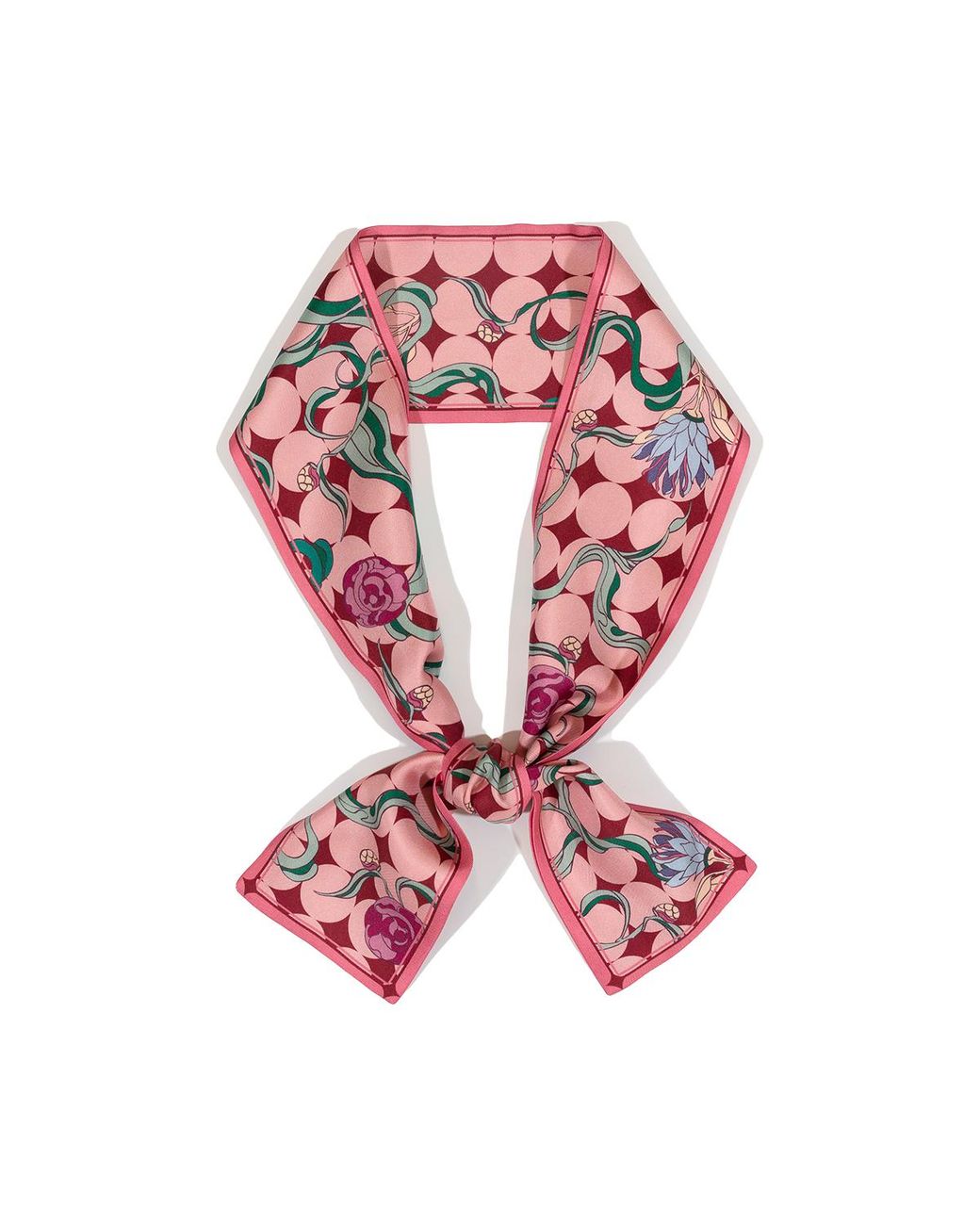 Lost Pattern Pink Dream Silk Twilly Neck Bow Scarf