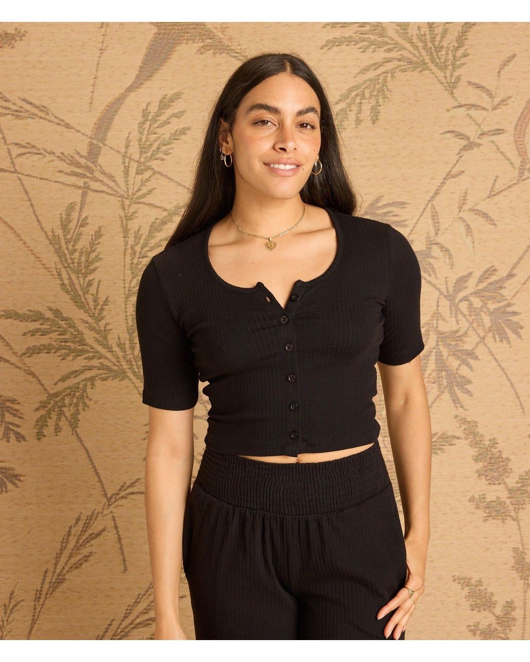 Known Supply Black Cropped Button Up Shirt