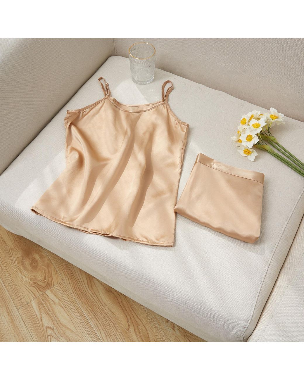 Soft Strokes Silk Natural Neutrals Pure Mulberry Silk Camisole And Shorts Set