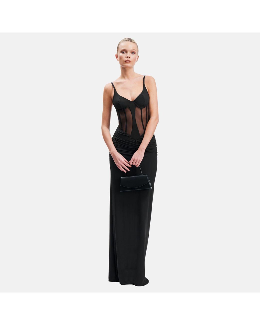 OW Collection Black Sivara Mesh Corset Maxi Dress