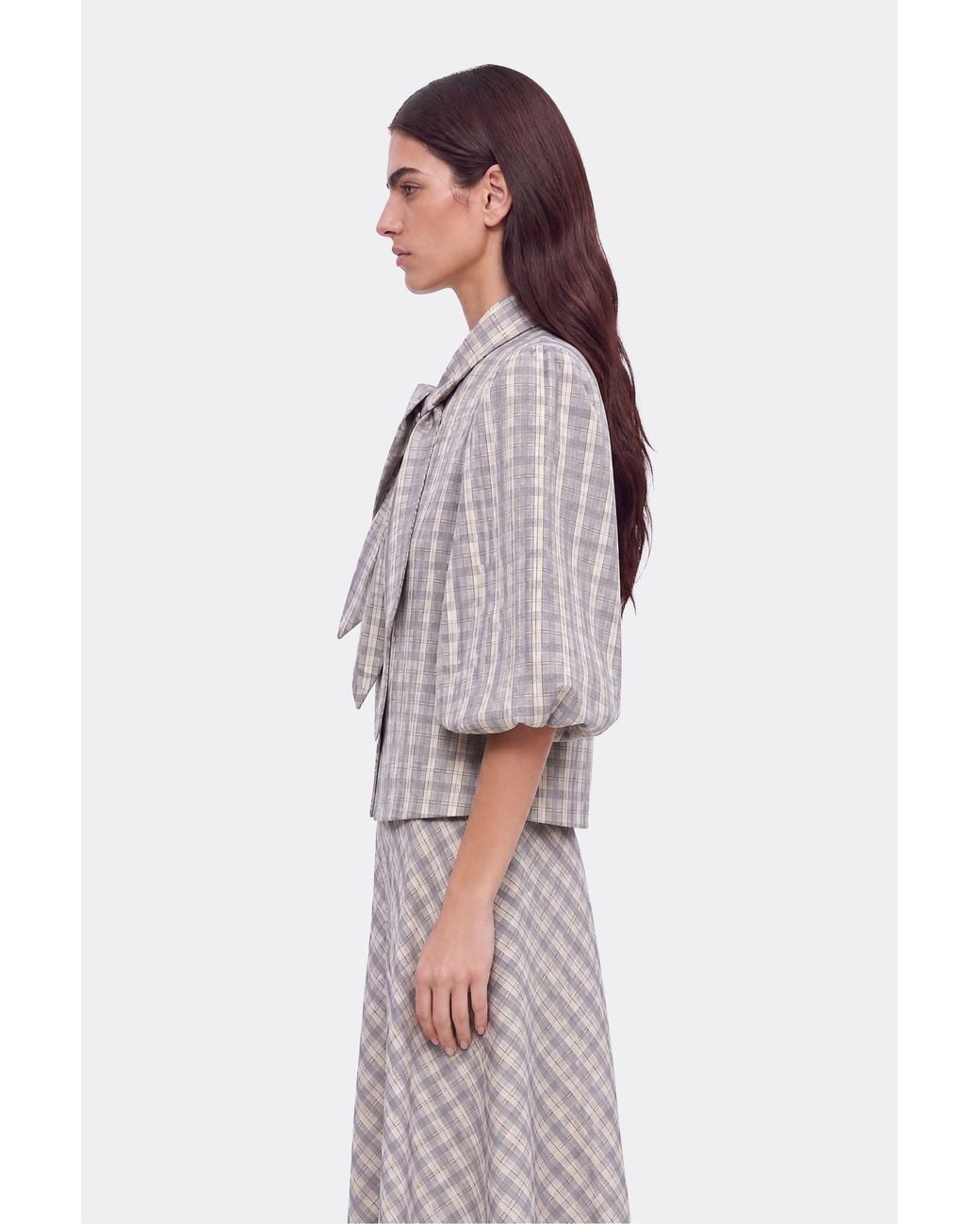 Nocturne Gray Checked Flared Midi Skirt
