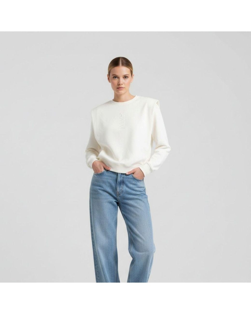 Mimhi Maison Gray Shoulder Pad Lauper Sweatshirt