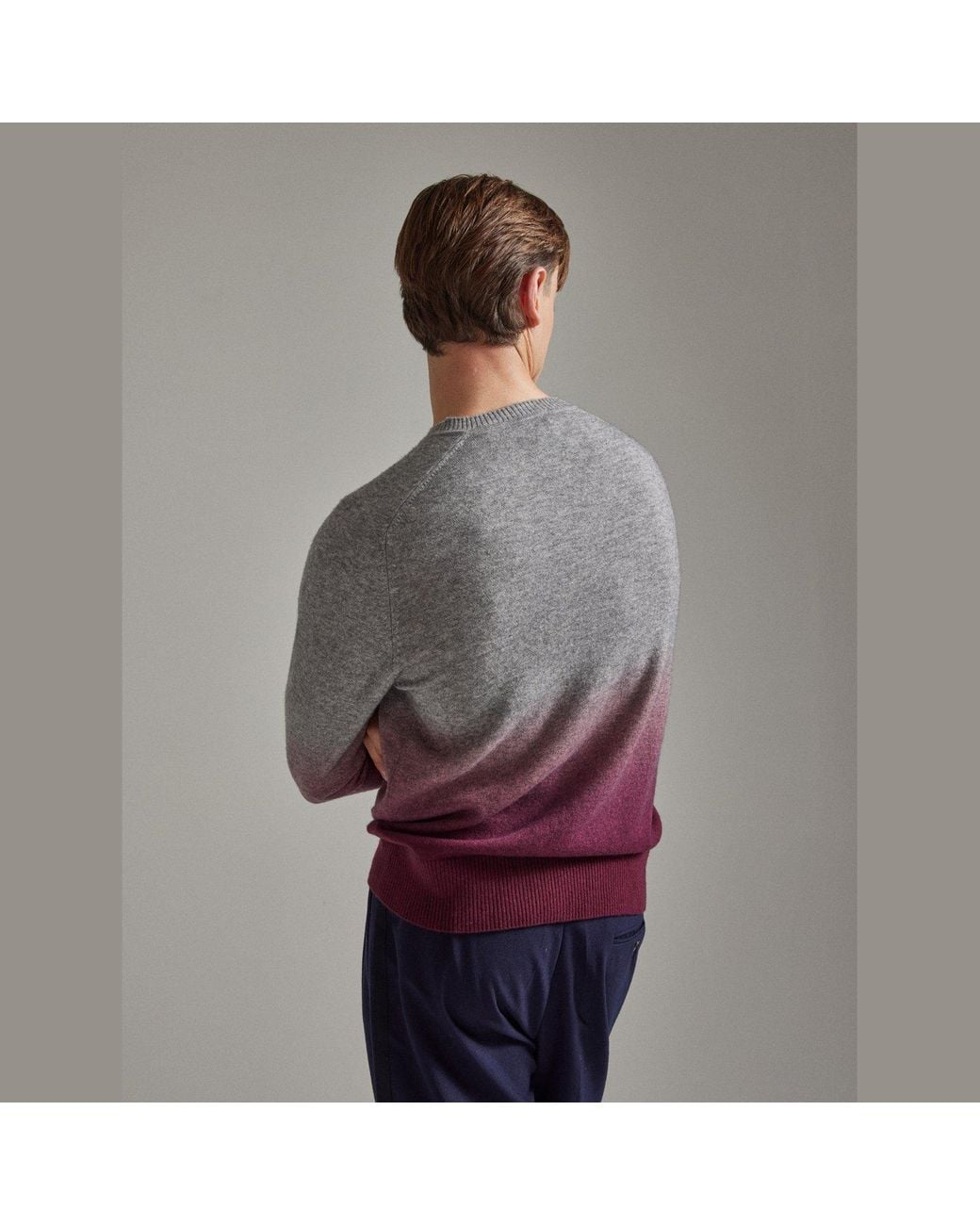 Salts Cashmere Multicolor Ombre Split Crew Neck Sweater