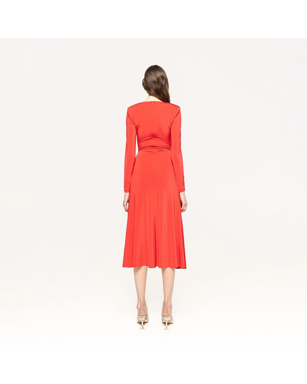 Nissa Red Floral-Detailing Midi Dress