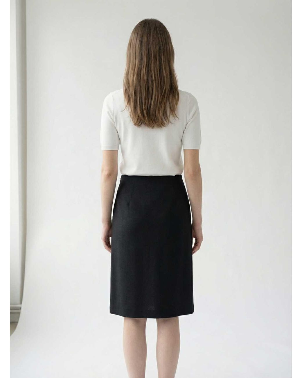 Conquista Black Classic Tailored Pencil Skirt