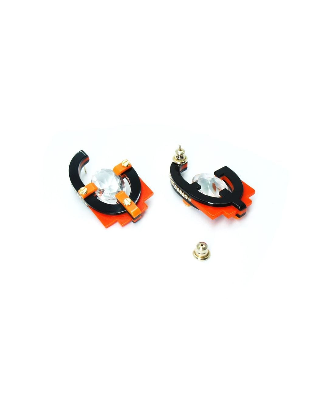 Gissa Bicalho Multicolor Handmade Acrylic Earring With Oval Cut Stone