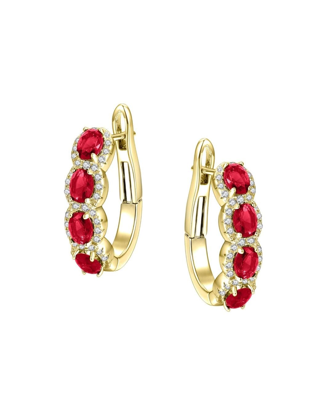 Genevive Jewelry Red Sterling Plated Ruby Cubic Zirconia Oblong Hoop Leverback Earrings