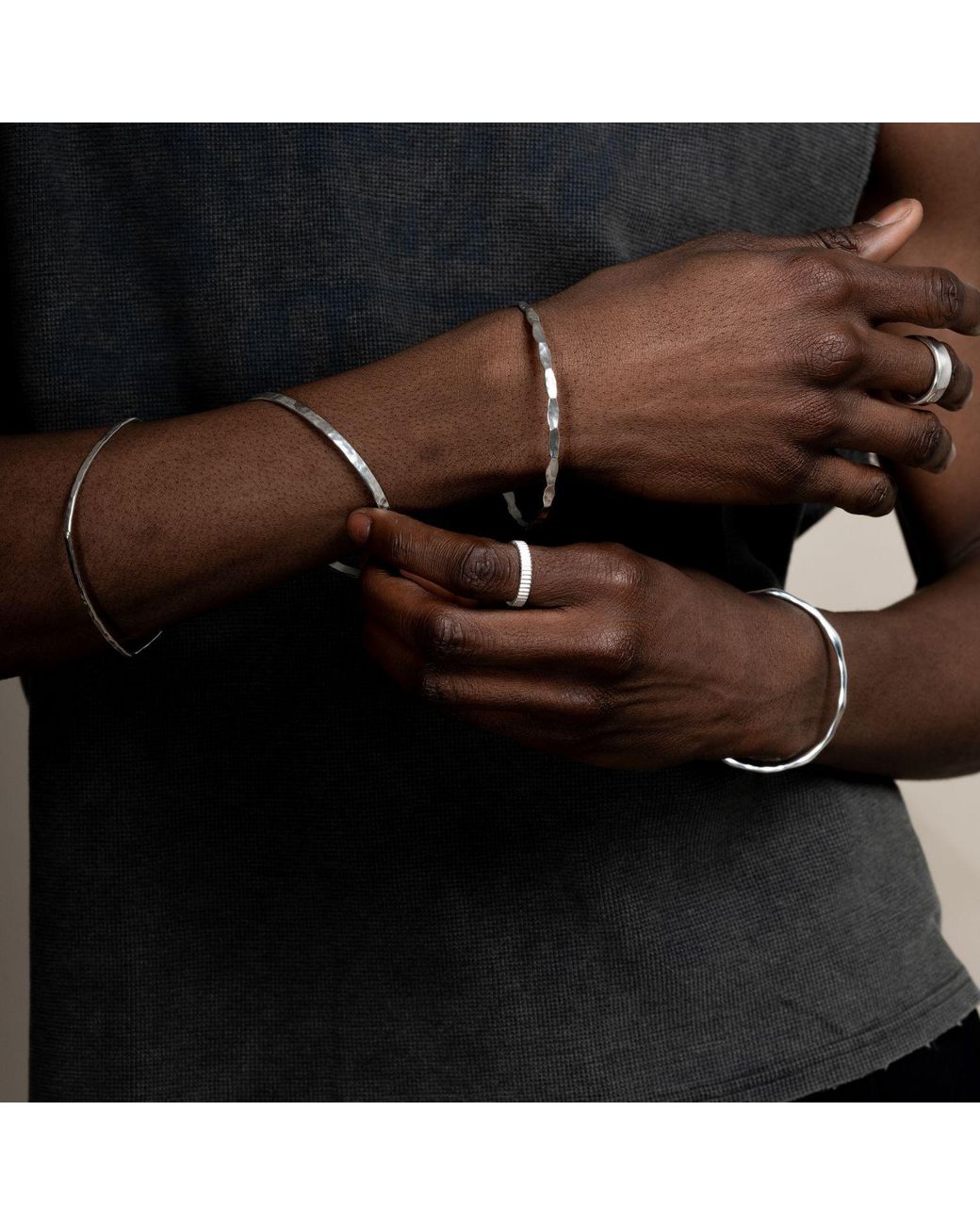 Dower & Hall White Hammered Cushion Nomad Bangle for men