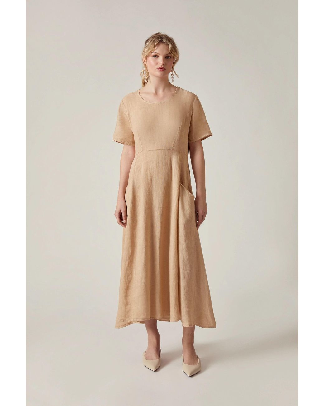 James Lakeland Natural Neutrals Sand Linen Midi Dress