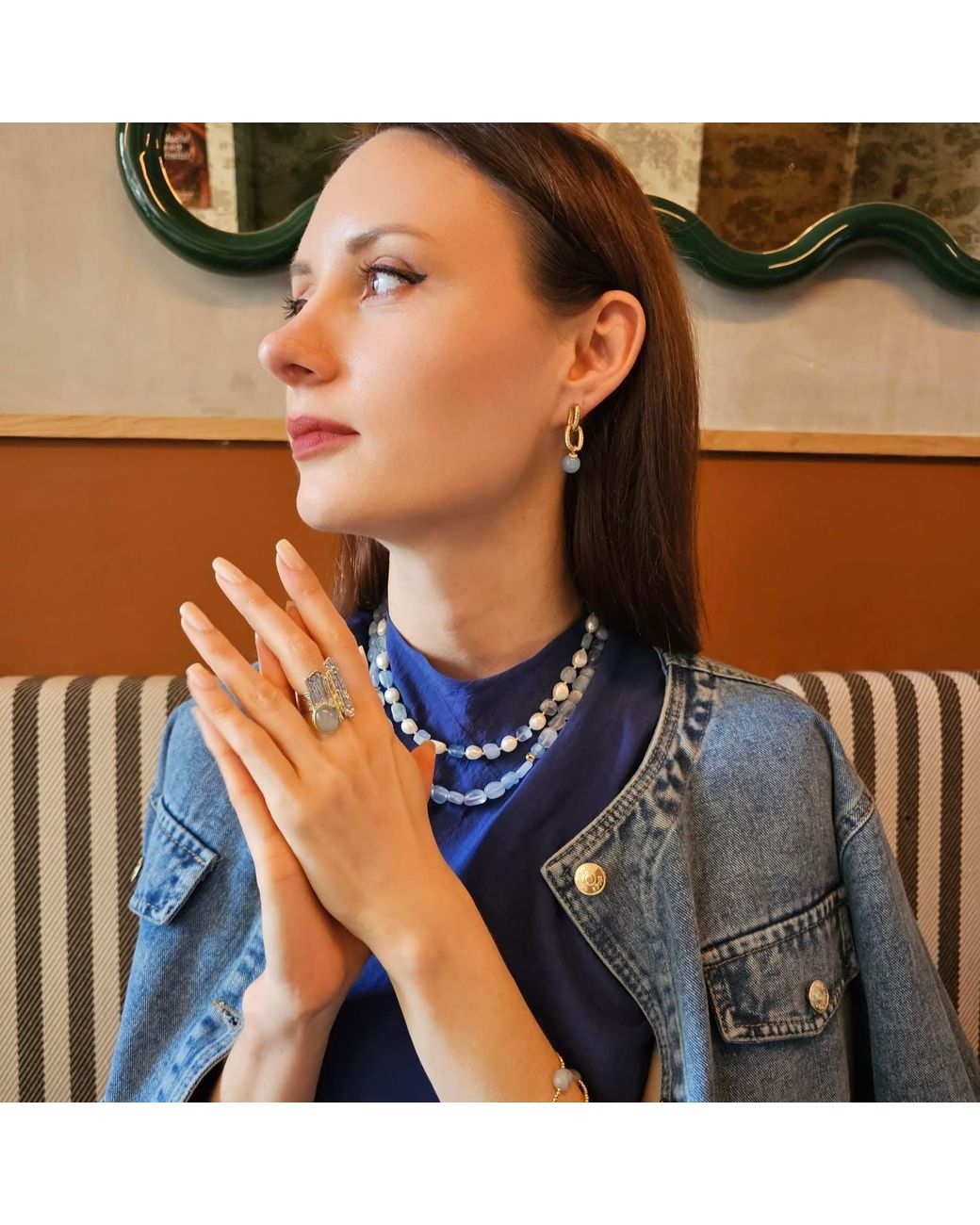 Farra Blue Free Style Irregular Freshwater Pearls With Aquamarine Short Necklace