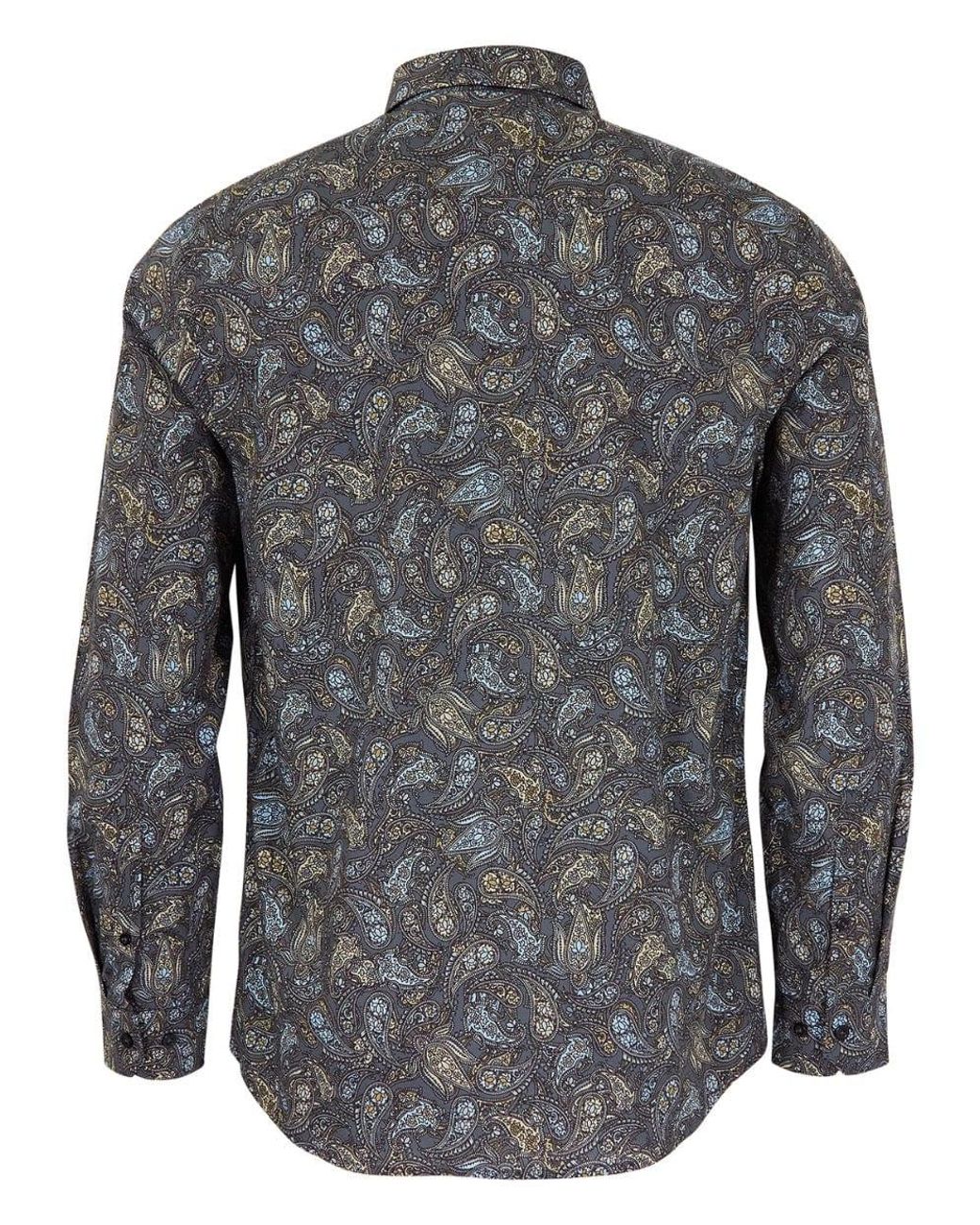 Lords of Harlech Gray Morris Madrid Paisley Shirt for men